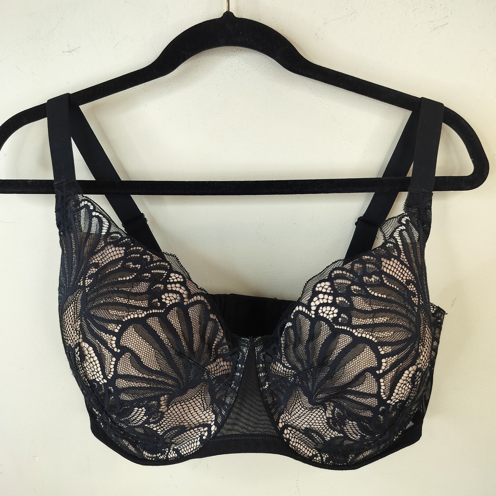 Paramour Underwire Bra 36H Butterfly Mesh Lace Black